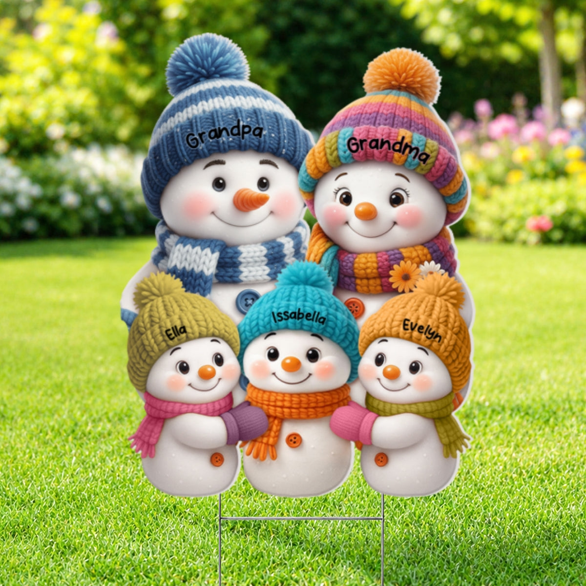 Christmas Snowman Grandpa Grandma Grandparents Grandkids - Personalized Yard Sign - Christmas Decor For Grandparents