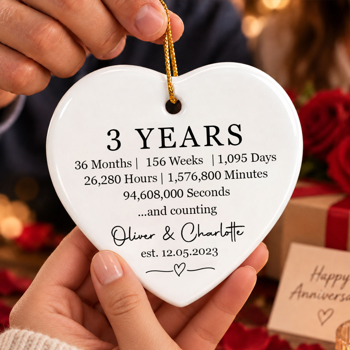 Custom Wedding Date Milestone - Personalized Ceramic Ornament - Christmas Anniversary Gift for Her, Gift for Him, Relationship Keepsake
