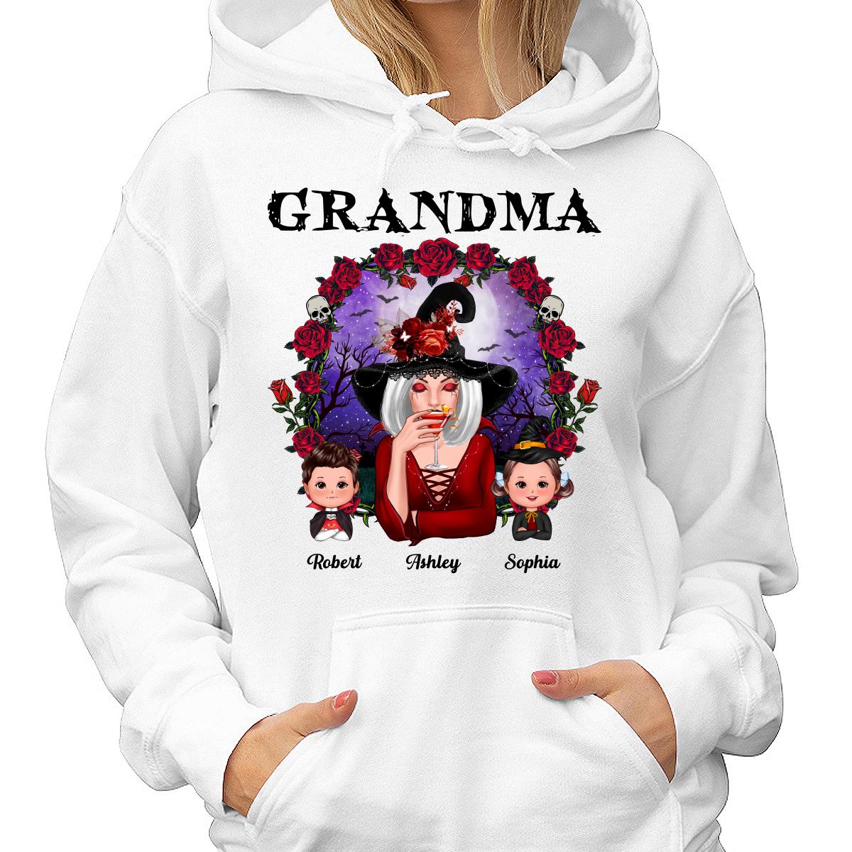 Halloween Roses Frame Grandma With Grandkids Personalized Shirt