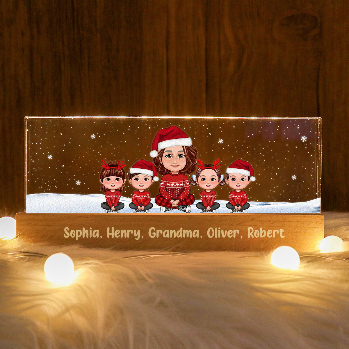 Grandma & Grandkids Christmas Gift For Grandma Granddaughter Grandson Personalized Acrylic Block LED Night Light