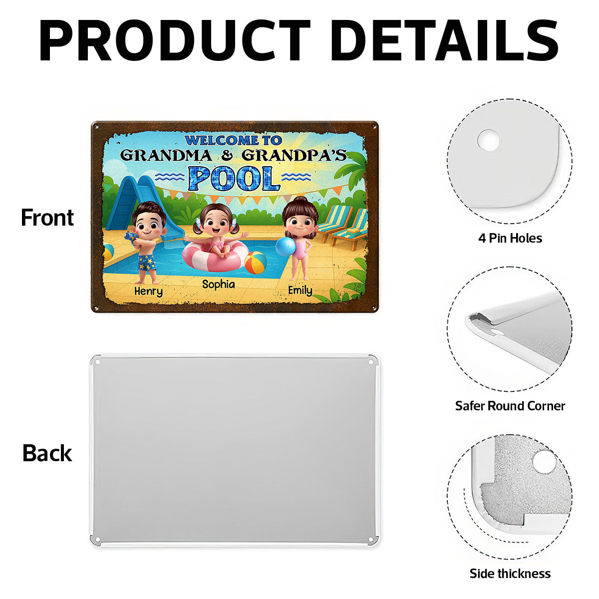 Welcome to Grandma & Grandpa's Pool Personalized Metal Sign, Grandchildren Welcome Sign