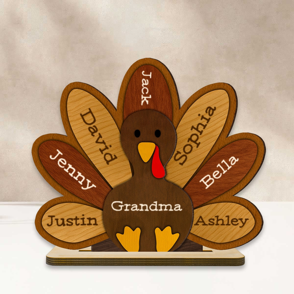 Grandma Turkey Thankful Grandma Personalized 2-Layer Standing Wooden Plaque