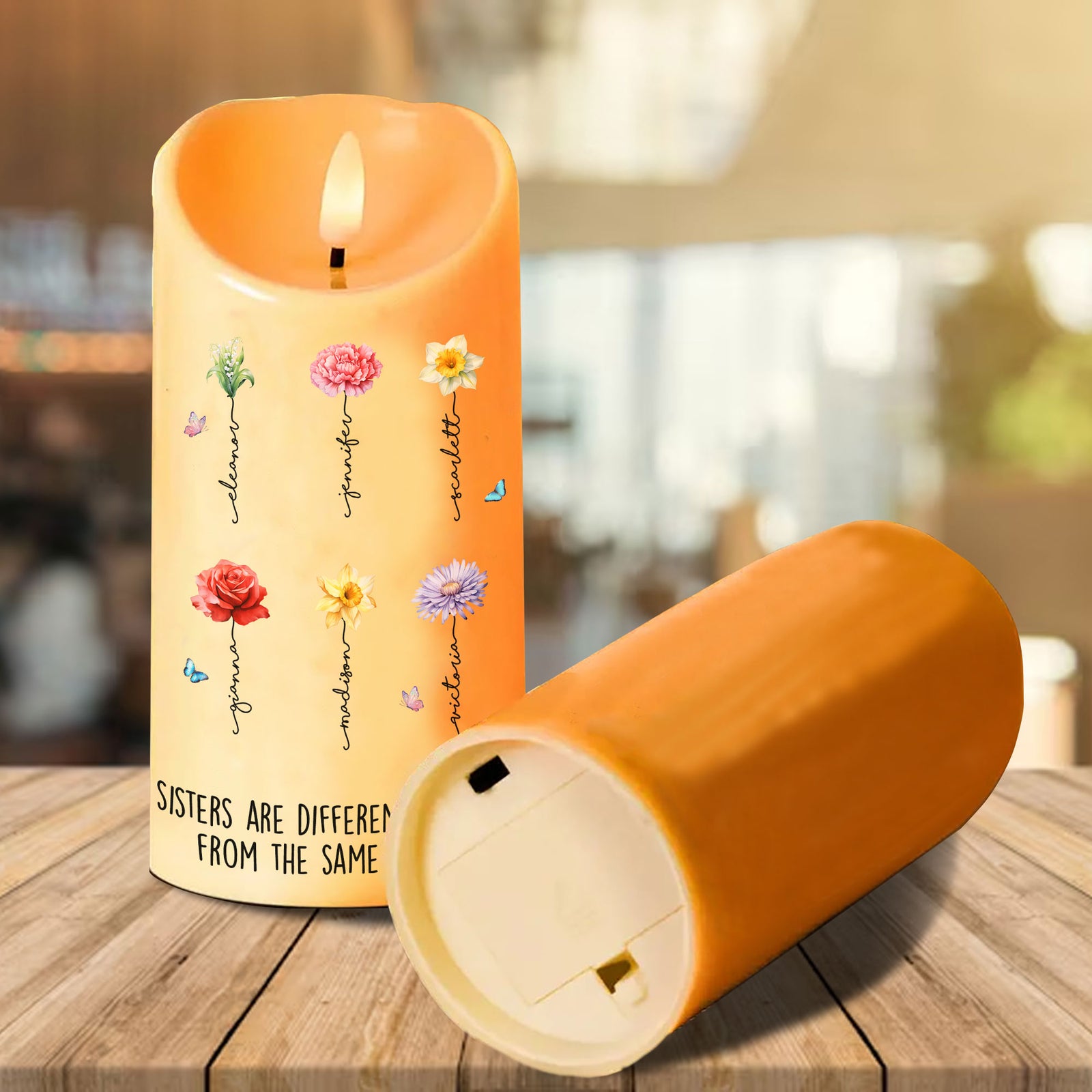 Sisters Are Different Flowers From The Same Garden Personalized LED Candle, Christmas Gift For Sisters