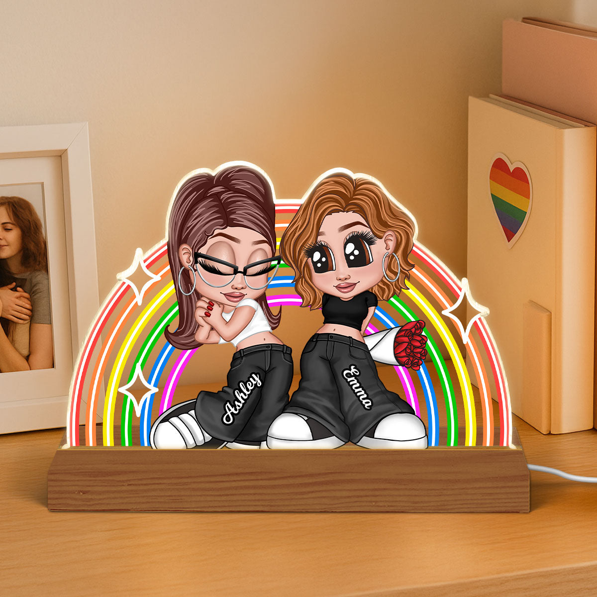 LGBT Couple Y2K Rainbow Personalized Acrylic LED Night Light