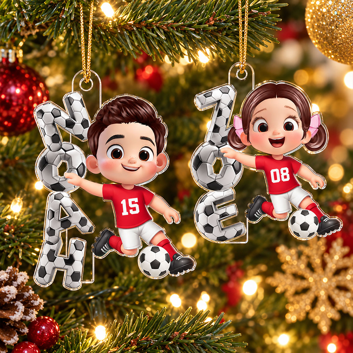 Kid Playing Soccer Custom Name - Personalized Acrylic Ornament - Christmas Gift For Kid, Son, Daughter, Grandson, Granddaughter, Soccer Lovers