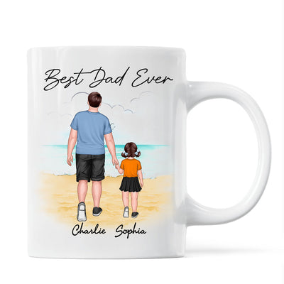 Beach Landscape Best Dad Ever Dad And Son Daughter Walking Personalized Mug