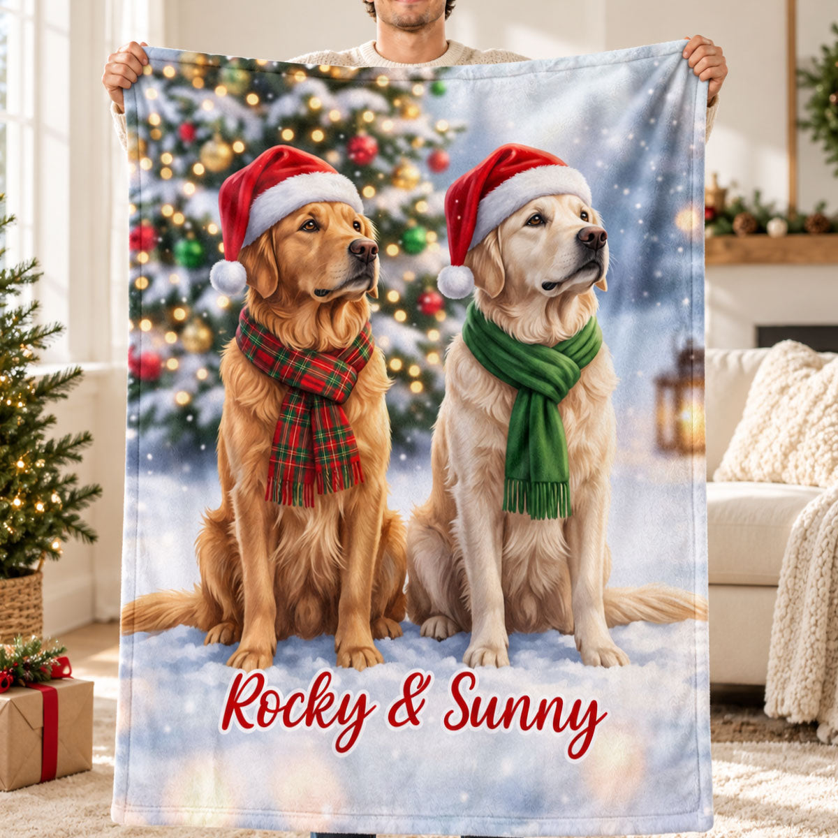 Winter Christmas Dog Cat Photo Upload - Personalized Blanket - Holiday Gift For Dog Lovers, Cat Lovers