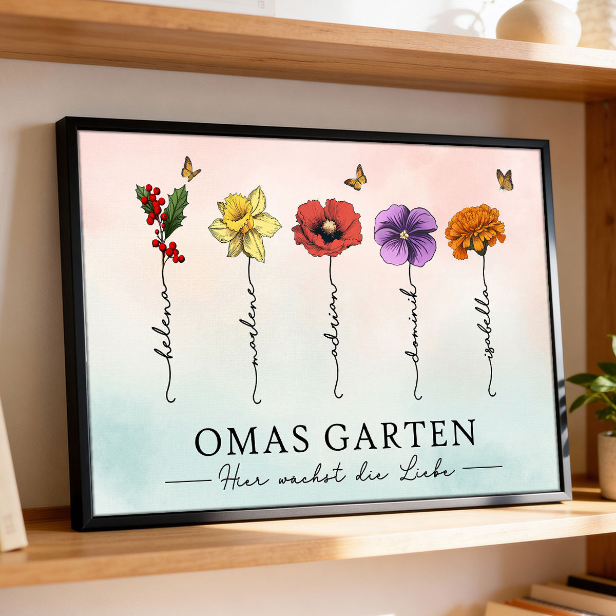 Omas Garten mit Geburtsblumen – Personalisiertes Poster – Muttertagsgeschenk für Oma