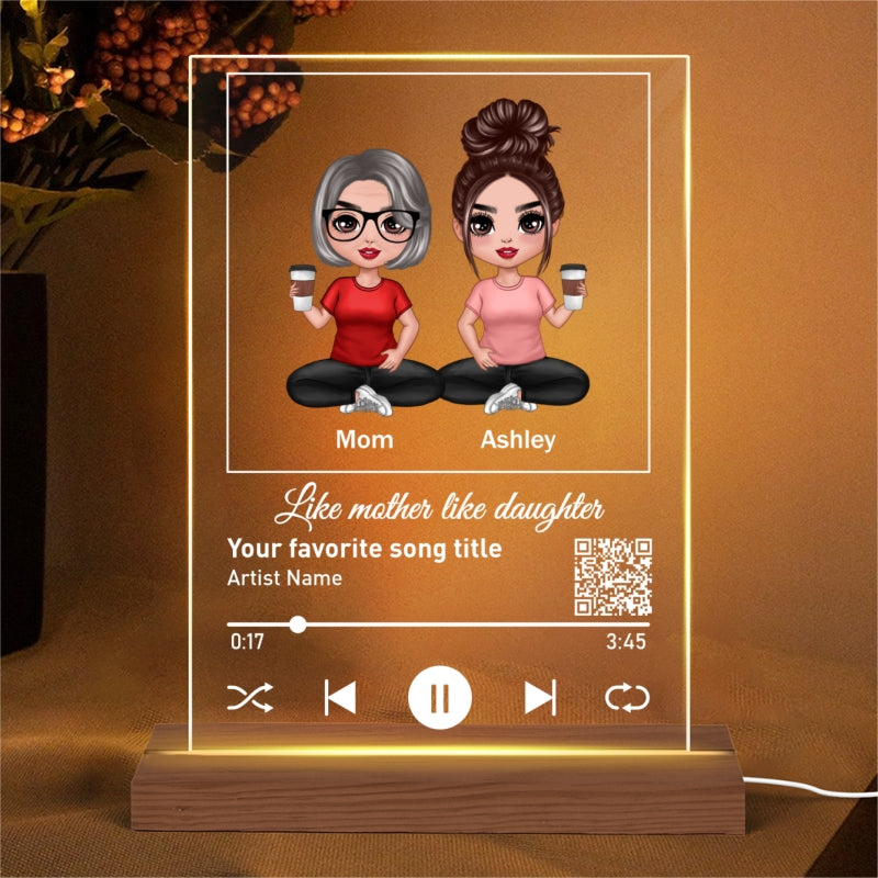 Like Mother Like Daughters Favorite Song Scannable QR Code Personalized Rectangle Acrylic Plaque LED Night Light