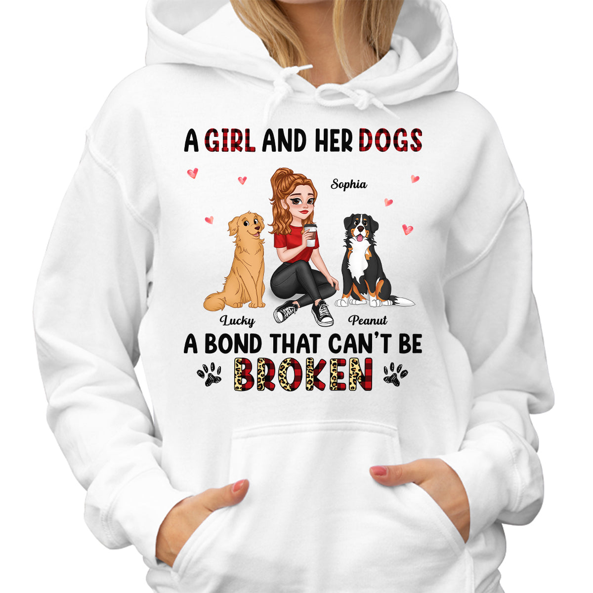 Pretty Cartoon Girl Sitting With Cute Dogs Bond Can‘t Be Broken Personalized Shirt