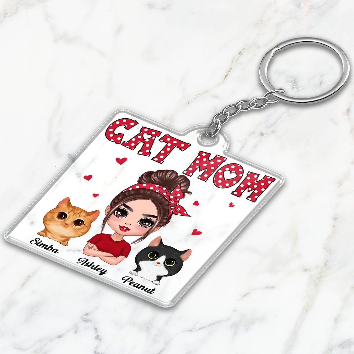 Polka Dot Pattern Doll Cat Mom Watercolor Cute Cats Personalized Acrylic Keychain