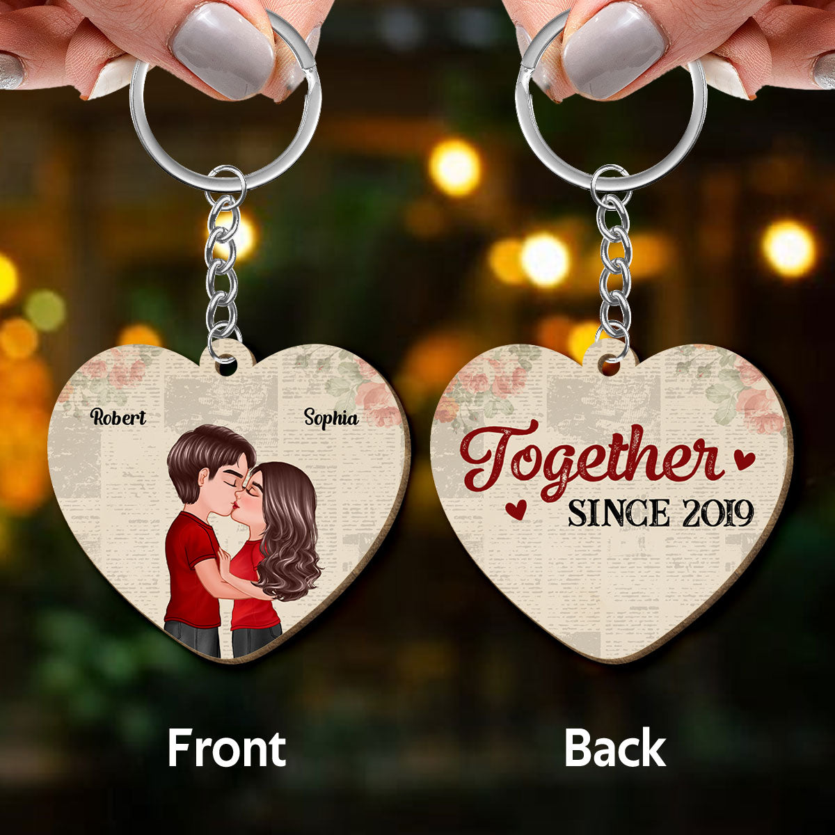 Favorite Place In All The World Couple Kissing Personalized Heart Shaped Wooden Keychain