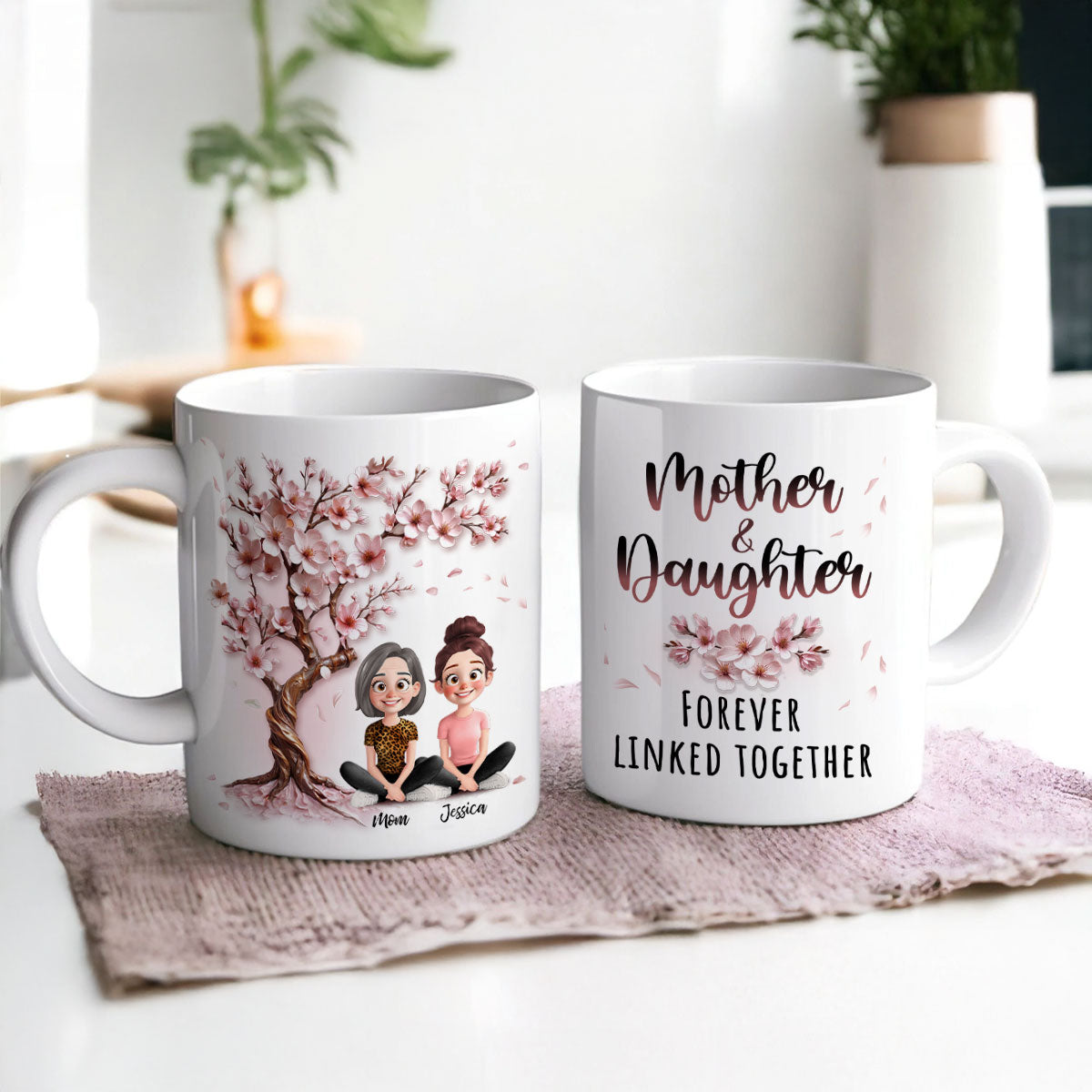 Mom And Daughters Under 3D Effect Blossom Tree Personalized Mug, Heartfelt Gift For Mom, Daughter