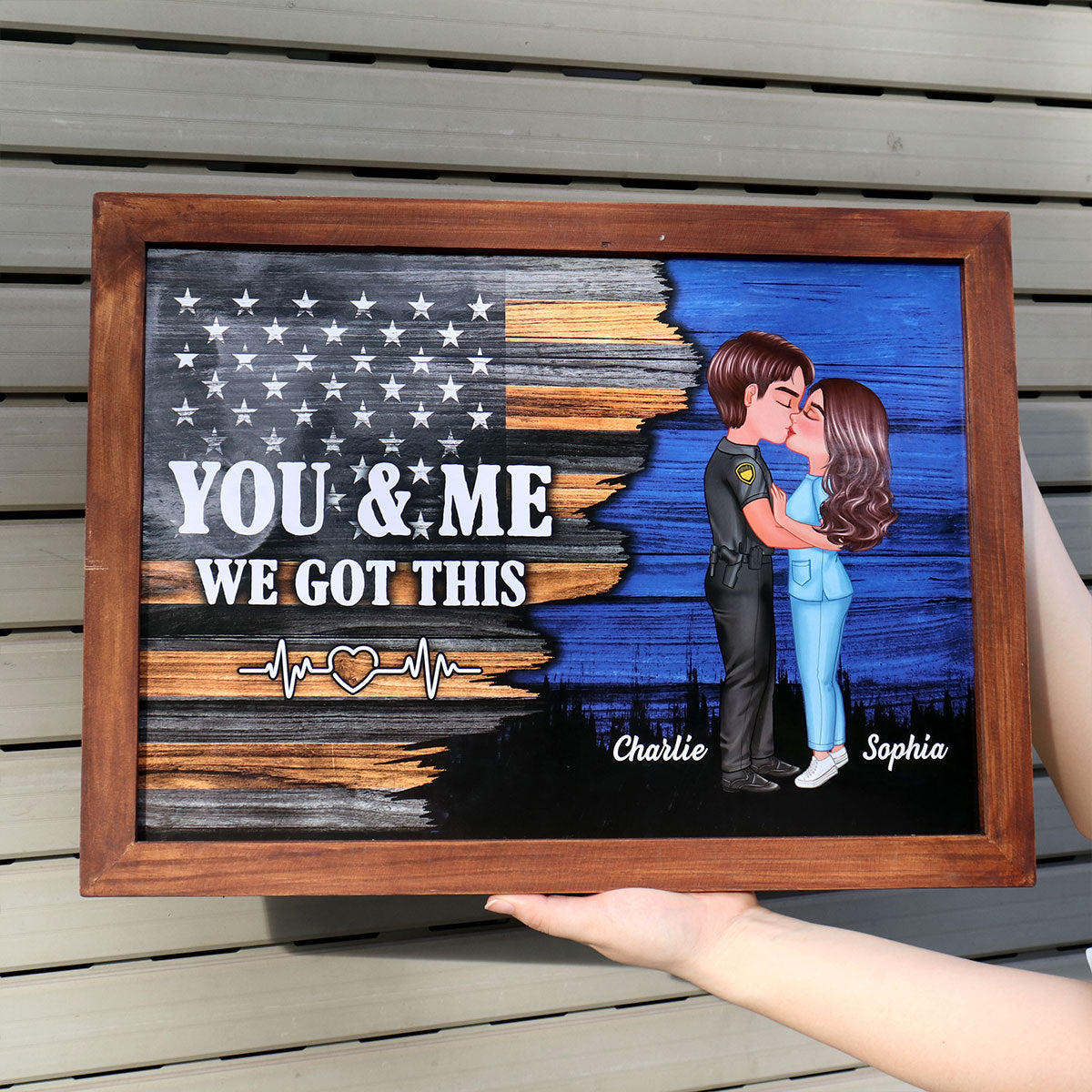 Hero Couple Kissing Half Flag Gifts by Occupation Firefighter, Nurse, Police Officer - Personalized Poster