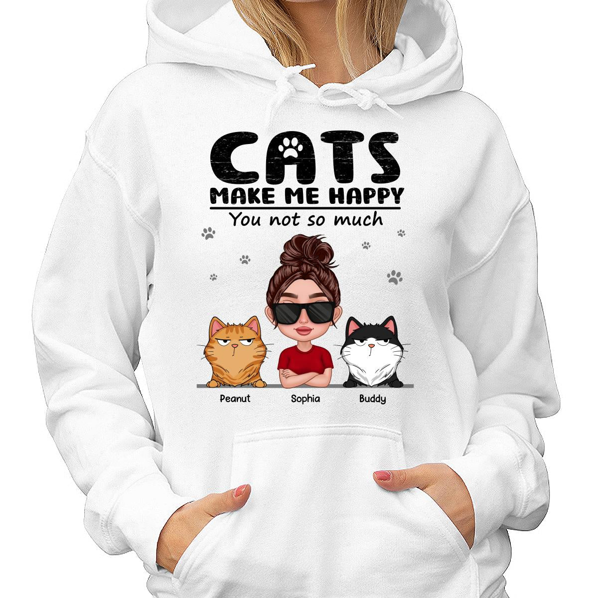 Cat Makes Me Happy You Not So Much Thick Lips Woman & Funny Cat Expression Personalized Shirt