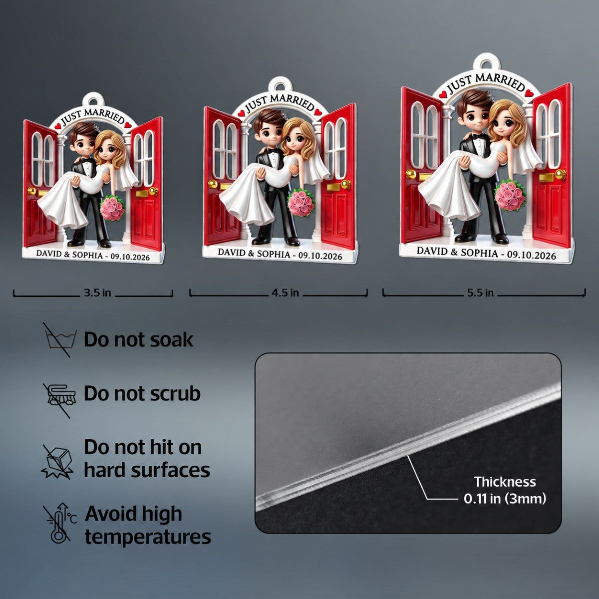 First Christmas Married Ornament 2026, Wedding Couple Threshold 3D Effect Acrylic Ornament, MR. & MRS. Gift