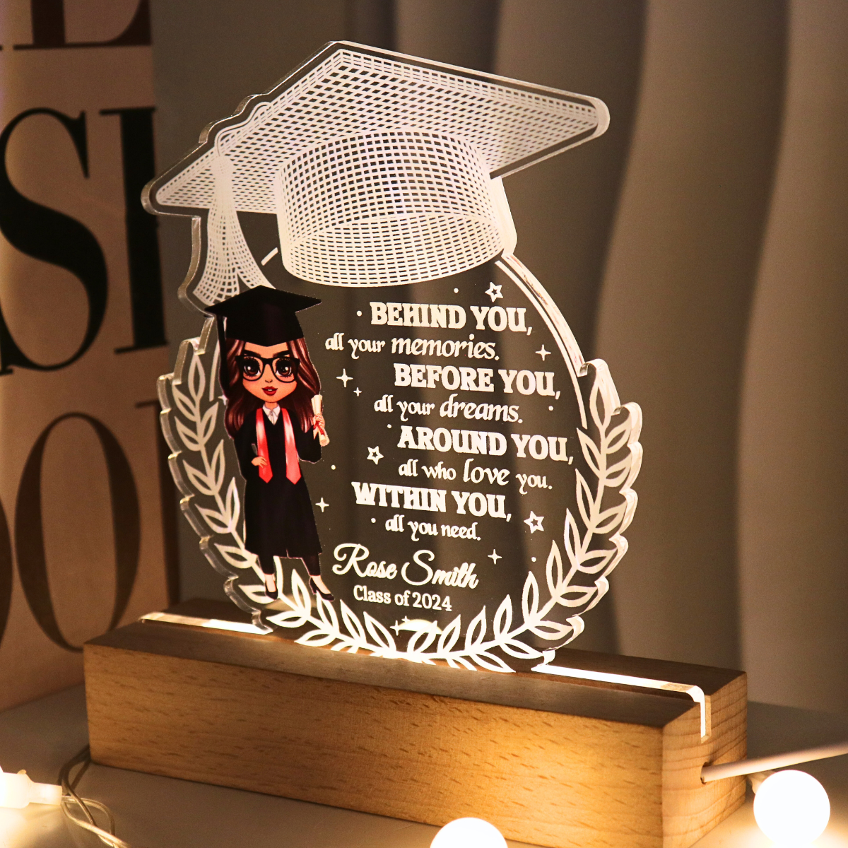 [EXCLUSIVE LIMITED EDITION] Class of 2024 Behind You All Your Memories Graduation Gift Personalized Custom Shape Warm LED Night Light