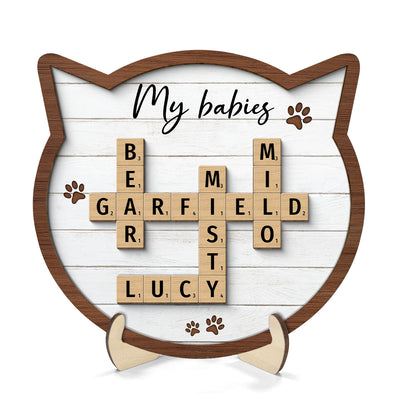 Cat Lover Gift Crossword Puzzle Art Home Decor Personalized 2-Layer Wooden Plaque