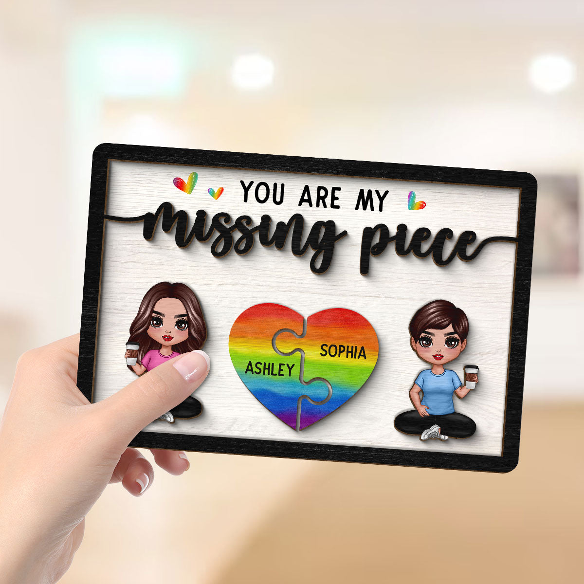 My Missing Piece LGBTQ+ Couple Sitting Valentine‘s Day Gift For Her Gift For Him Personalized 2-Layer Wooden Plaque