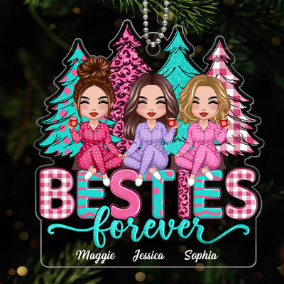 Pink And Teal Christmas Trees Besties Sisters Forever Personalized Acrylic Ornament