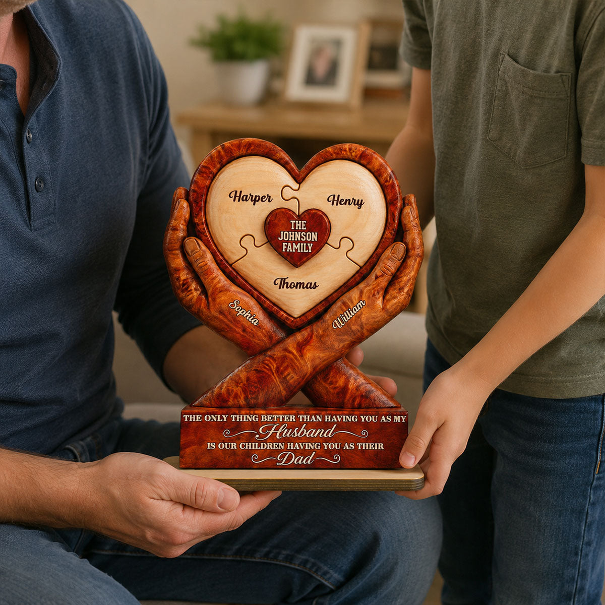 Our Children Having You As Their Dad 2D Flat Printed - Personalized 2-Layered Wooden Plaque - Father's Day Gift For Husband
