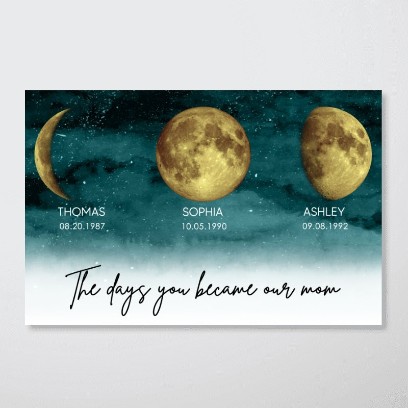 Starry Night The Days You Became My Mom Custom Gold Birthday Moon Phase Personalized Poster, Gift