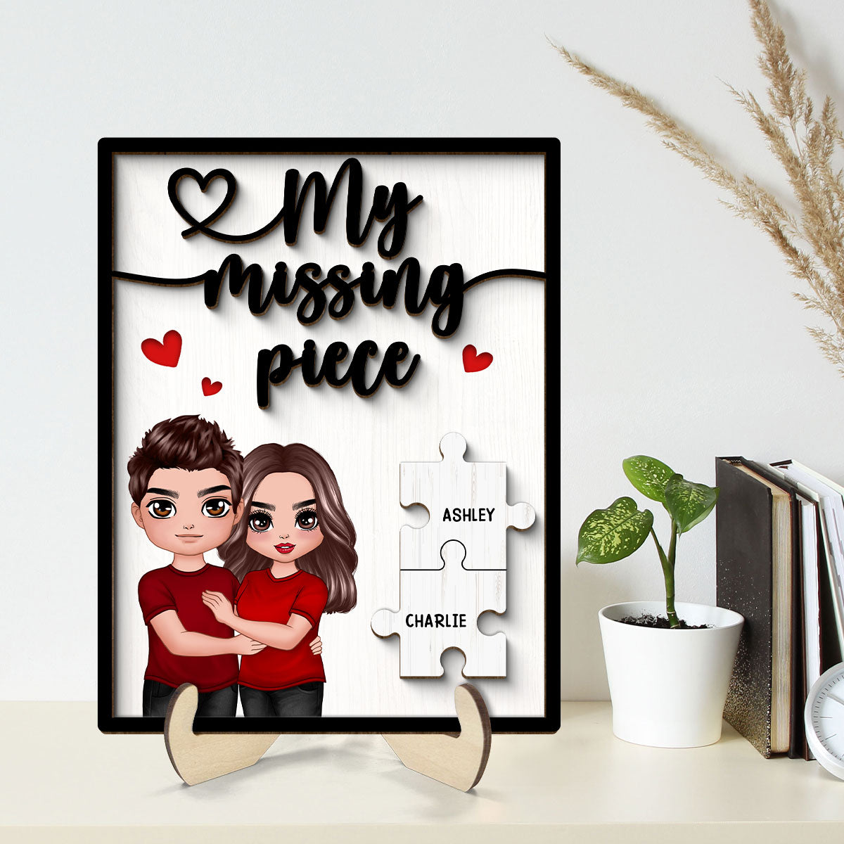 My Missing Piece Couple Hugging Standing Valentine‘s Day Gift For Her Gift For Him Personalized 2-Layer Wooden Plaque