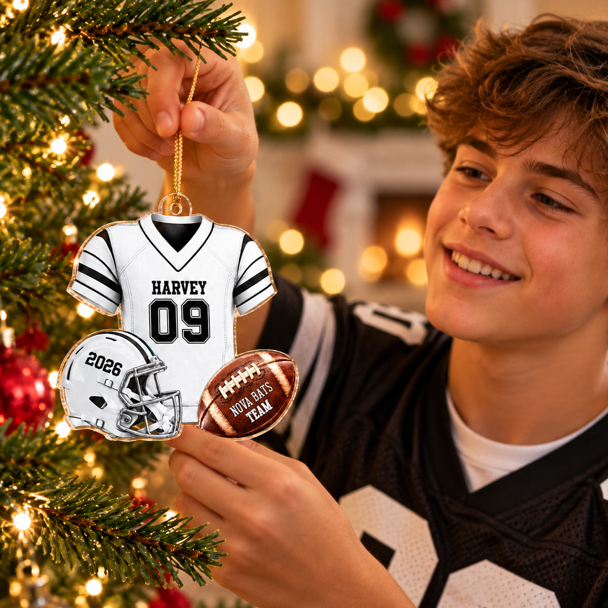 Custom Football Jersey - Personalized Acrylic Ornament - Christmas Gift for Son, Grandson, Boyfriend