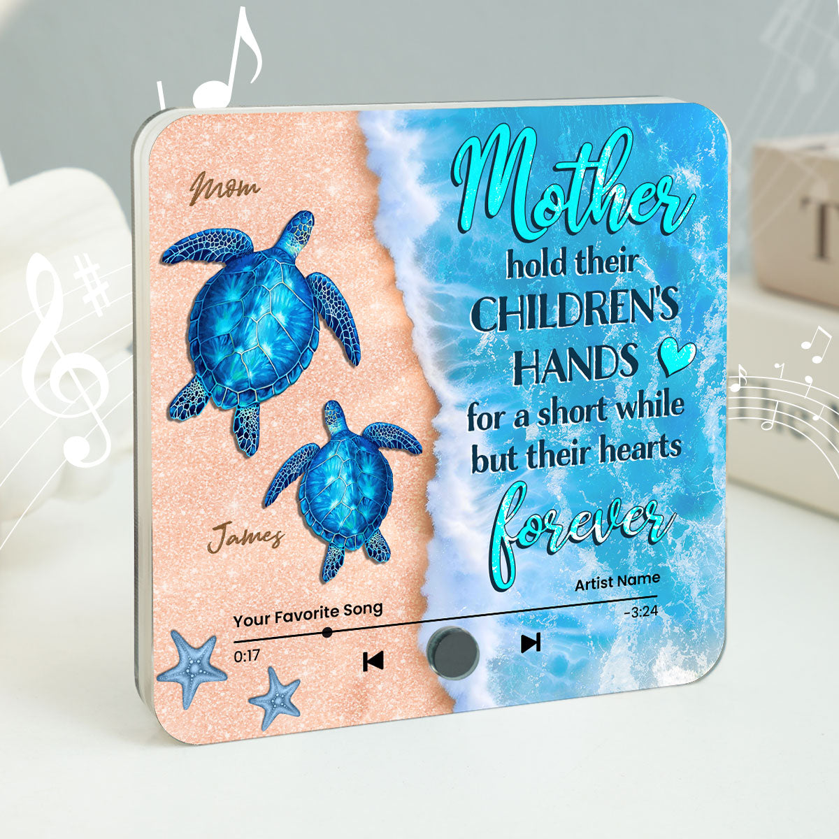 Mothers Hold Their Children's Hands Sea Turtle Personalized Music Fridge Magnet, Perfect 2025 Gift For Mom For Grandma