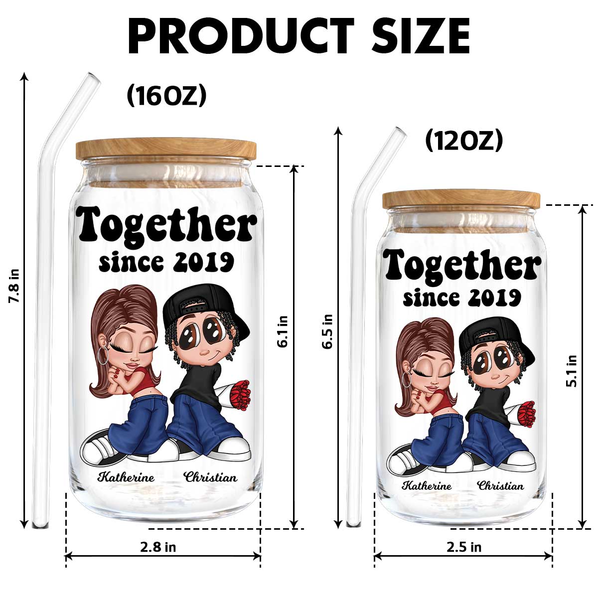 Y2K Couple Gift For Him For Her Personalized Clear Glass Can