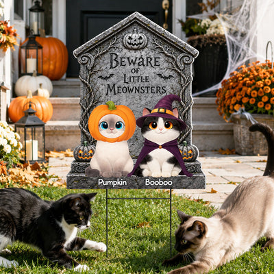 Little Meownsters Halloween Tombstone - Personalized Yard Sign - Halloween Decor For Cat Mom