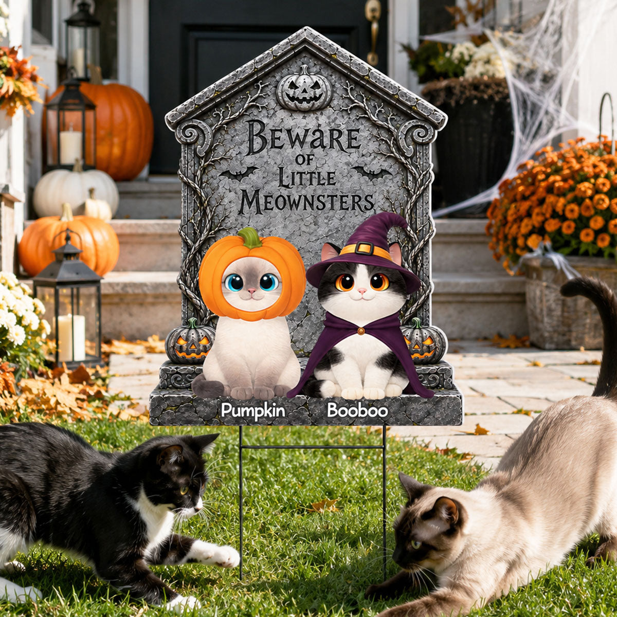 Little Meownsters Halloween Tombstone - Personalized Yard Sign - Halloween Decor For Cat Mom