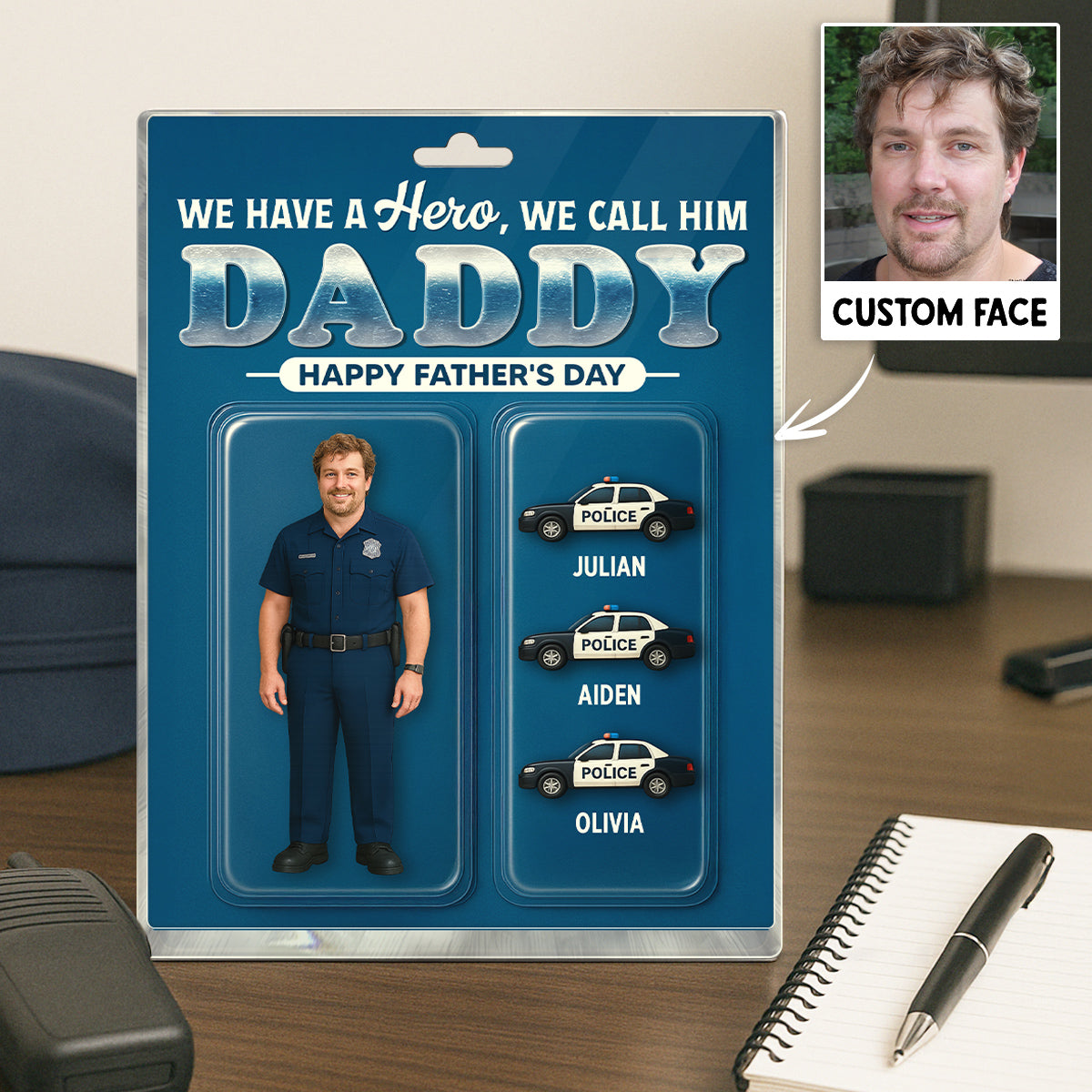 Police Dad Hero Custom Figure 3D Effect Personalized Rectangle Acrylic Block Plaque, Gift For Dad