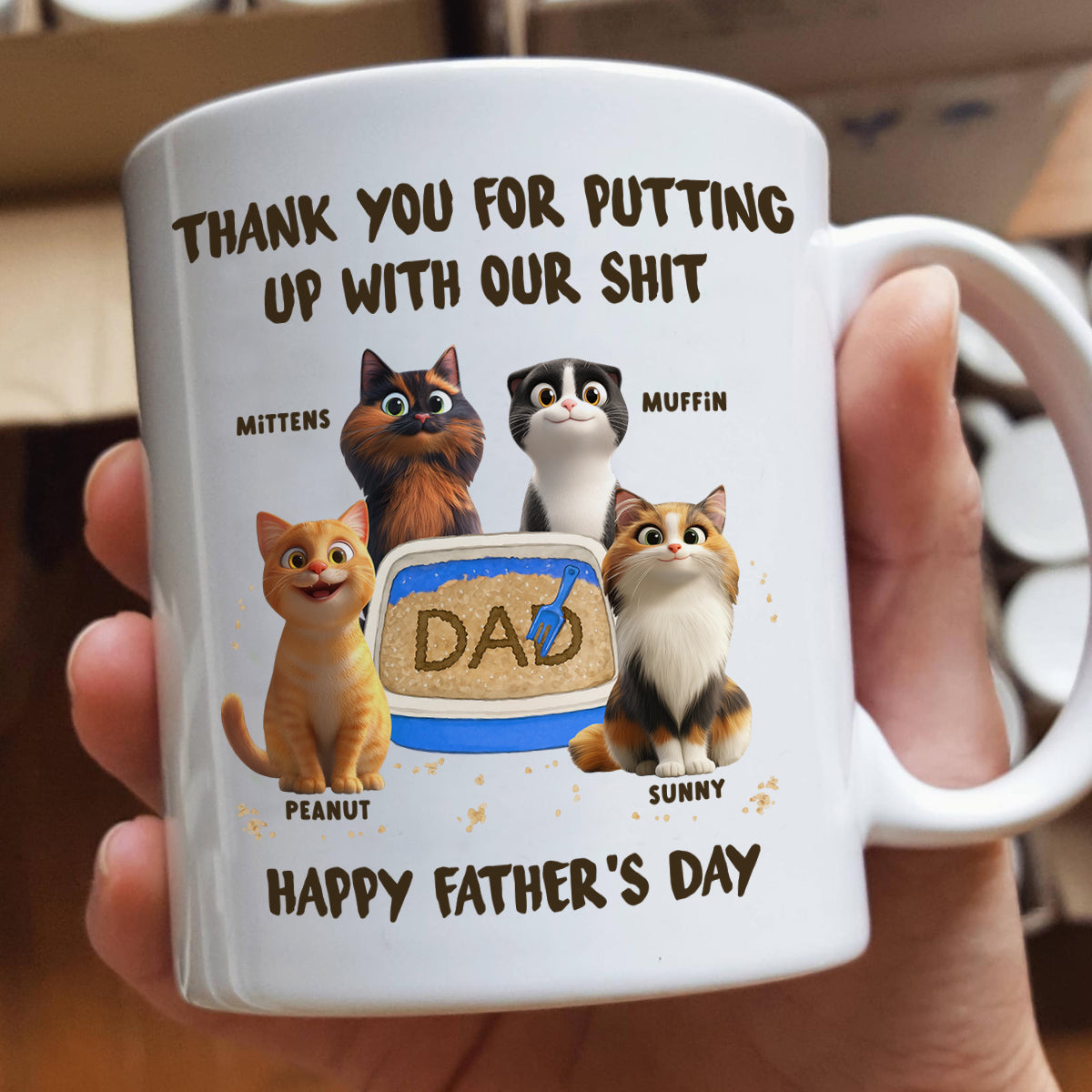 Thank You for Putting up with My Sh*t, Happy Father's Day Cat Dat Personalized Mug, Gift for him