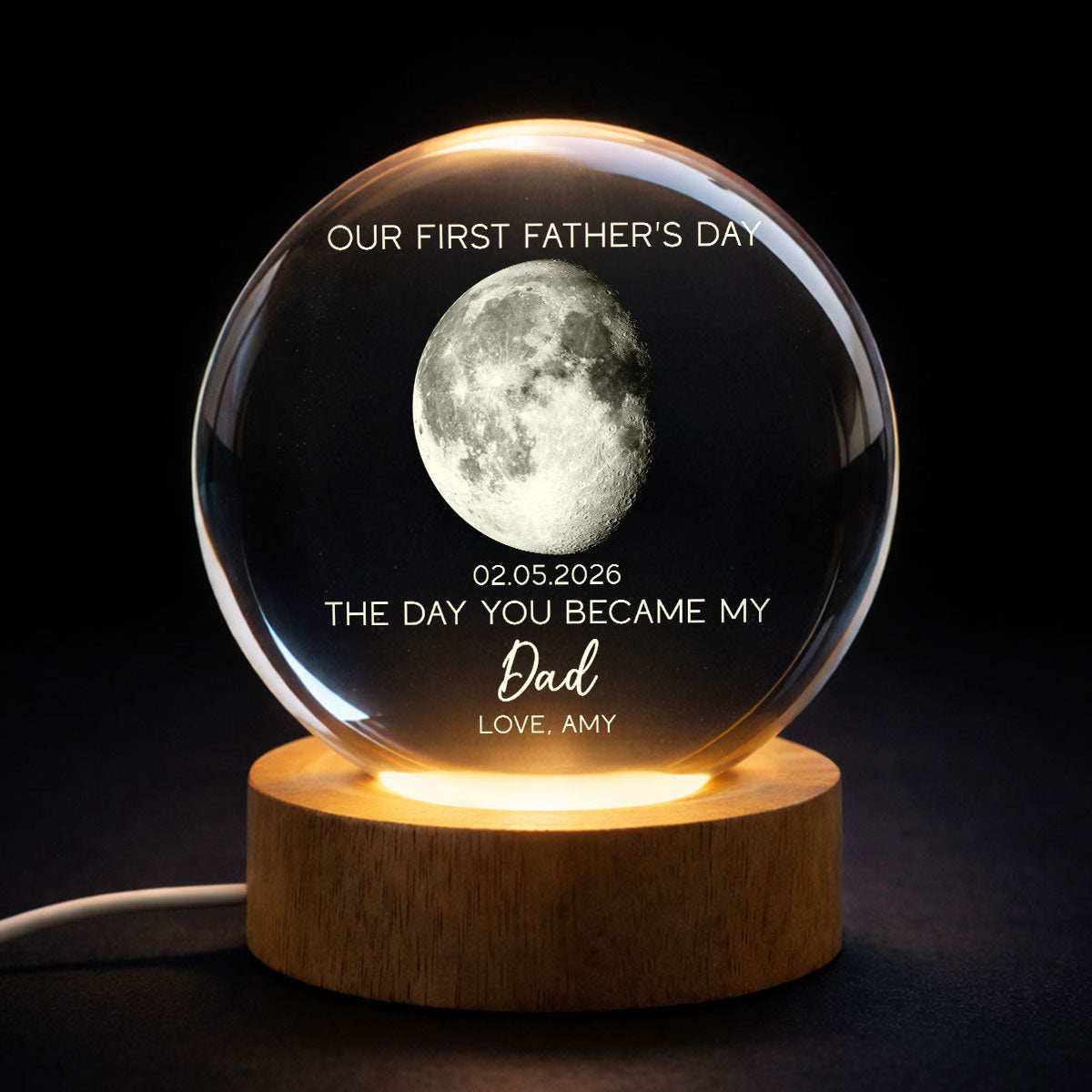 The Day You Became My Dad Custom Moon Phase First Father's Day - Personalized Crystal Ball LED Night Light - First Father's Day Gift For New Dad