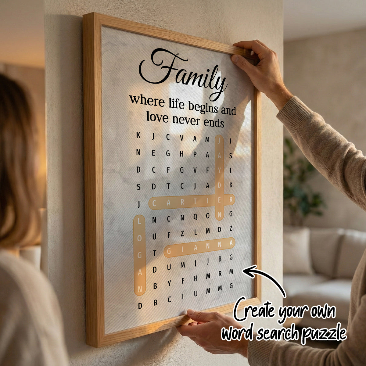 Family Where Life Begins And Love Never Ends Word Search Puzzle - Personalized Poster - Gift for Mom, Dad, Grandparents