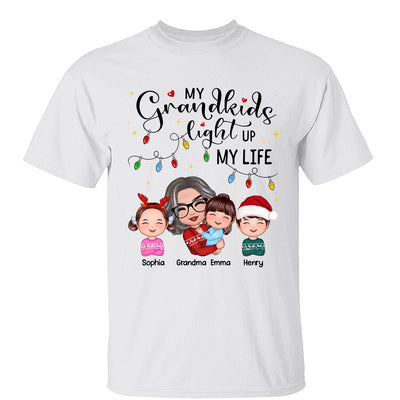 Doll Grandma Hugging Kid My Grandkids Light Up My Life Christmas Personalized Shirt