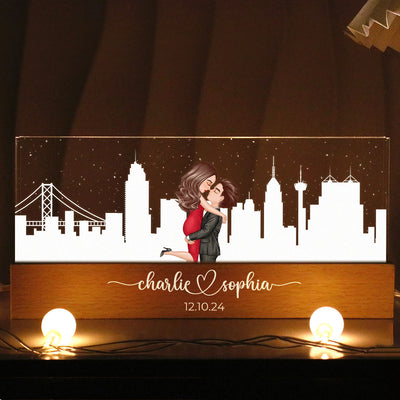Personalized Skyline LED Night Light Anniversary Gift, Engagement Gift, Bridal Shower Gift for Couple, Best Friends
