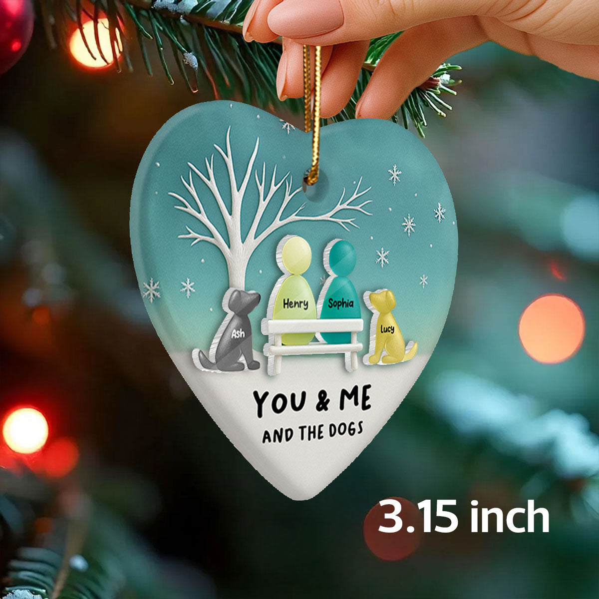 3D Effect Sea Glass Couple & the Dogs - Personalized Ceramic Ornament with Acrylic - Christmas Gift for him, Gift for her