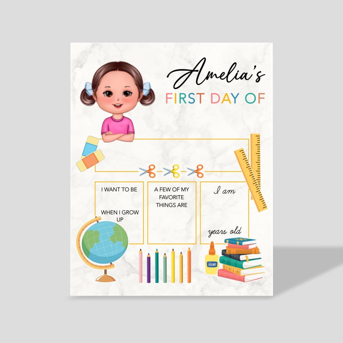 Cute Kid Personalized Reusable First Day of School Sign