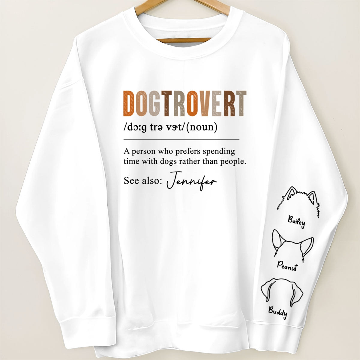Dogtrovert Definition With Dog Names Personalized Sleeve Printed Sweatshirt