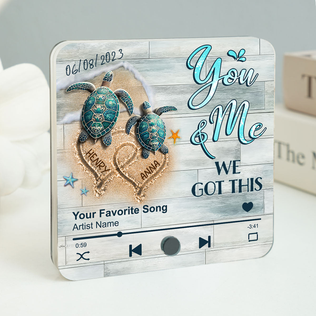 I Found You & You Found Me Sea Turtles Personalized Music Fridge Magnet,  Gift For Couple
