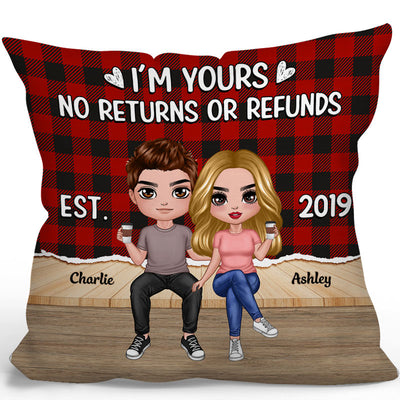 Doll Couple Sitting Checkered Pattern Personalized Pillow