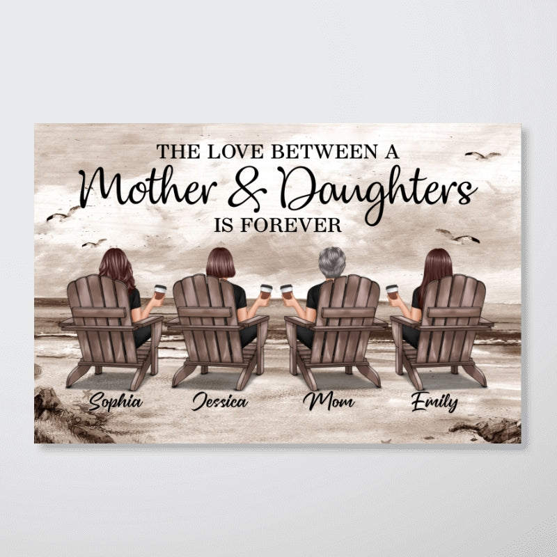 Retro Vintage Mom And Daughters Sons Beach Landscape Personalized Horizontal Poster