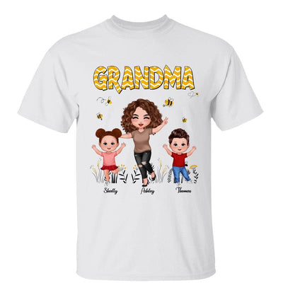 Yellow Pattern Bee Happy Doll Grandma & Grandkids Personalized Shirt