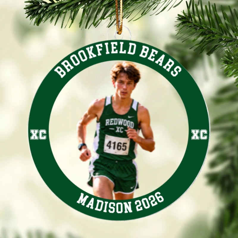 Custom Photo Cross Country - Personalized Acrylic Ornament - Cross Country Keepsake, Christmas Gift for Daughter, Son, Grandkids