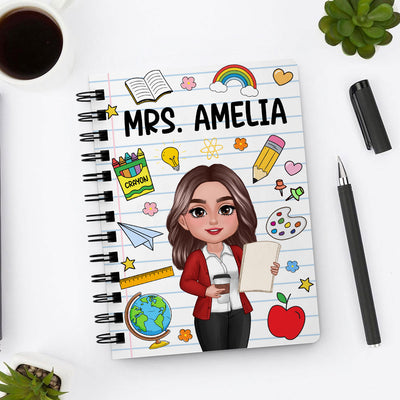 School Things Notebook Page Teacher Name Personalized Spiral Notebook Journal, Back To School Stationery
