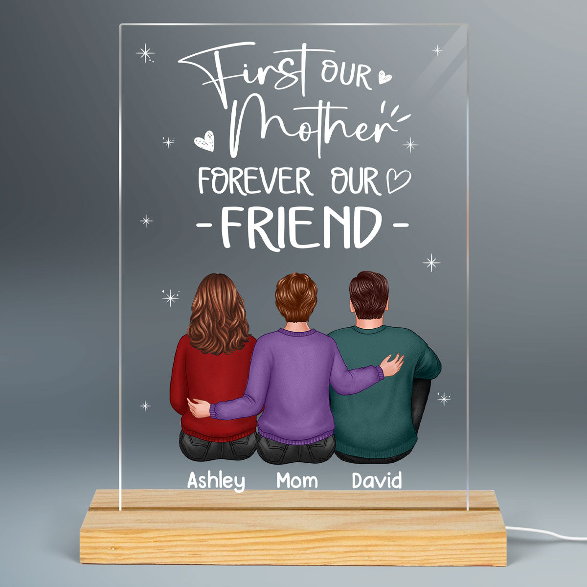 Mother Daughter Knows No Distance Mother‘s Day Gift Personalized Rectangle Acrylic LED Night Light Acrylic LED Lamp