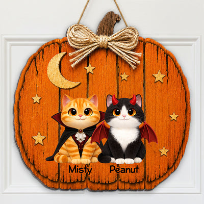Rustic Retro Vintage Halloween Pumpkin Cats - Personalized Wood Sign - Halloween Decor For Cat Lovers
