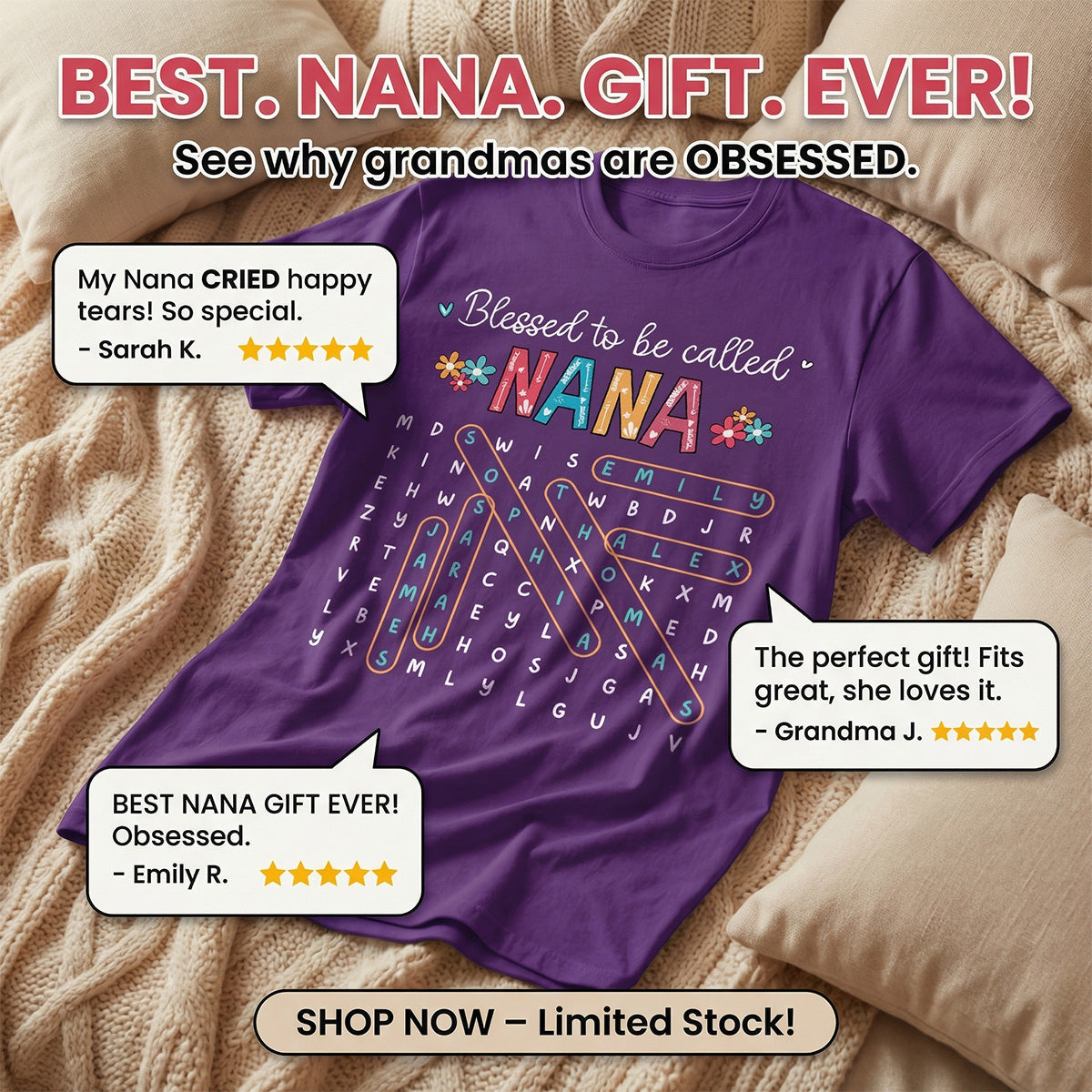 Blessed To Be Called Grandma Grandkids Name Word Search Puzzle - Personalized Shirt - Mother's Day Gift For Grandma Mom